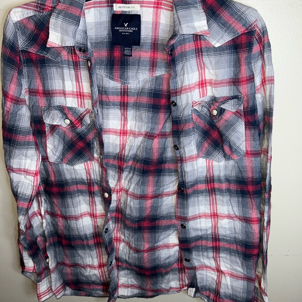 American Eagle  Outfitters Red and Black Plaid Button Down Shirt